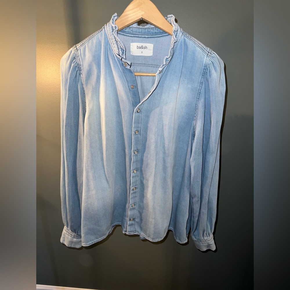 Ba&sh Light Blue Button-Up Blouse